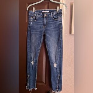 Zara Blue Skinny Jeans with Distressed Details